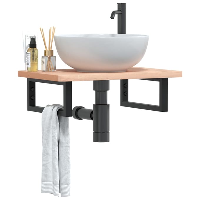 vidaXL - Badkamer - wandschap - staal - en - massief - beukenhout