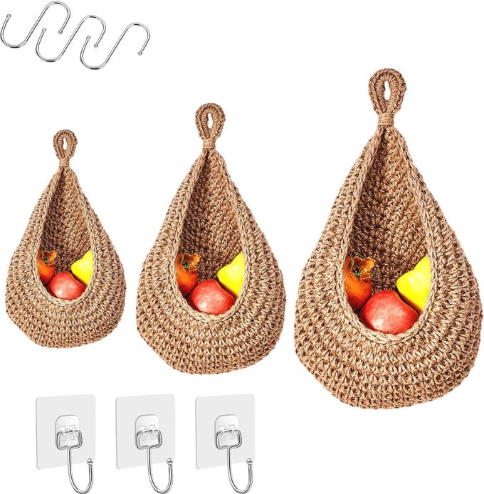 Hangende Mand voor Fruit en Groenten - Set van 3 - Decoratief en Functioneel - Inclusief Haken en Stickers