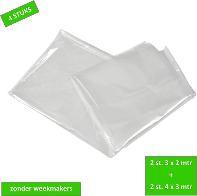 TQ4U grondzeil - 2 st. 3x4 meter + 2 st. 3x2 meter - Bescherming grondzeil tent - Geen weekmakers - Wegwerp - Transparant - 4 pack