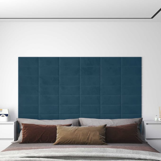vidaXL - Wand - Hoofdbord - 12 - st - Blauw - Fluweel