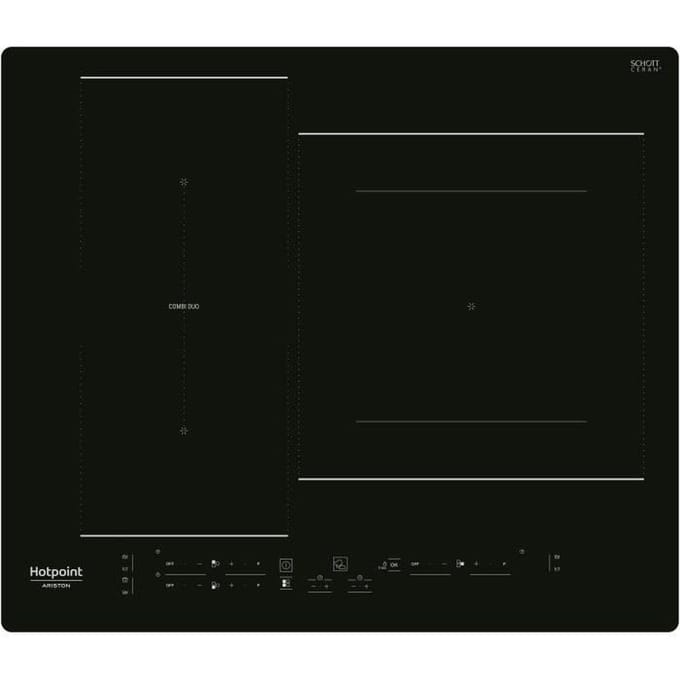 Table de cuisson induction - HOTPOINT - 3 zones - Zones modulables - L 59 x P 51 cm - HB2760BNE - 7200W total - Noir