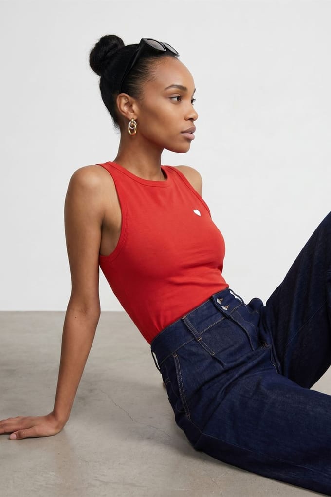 Geborduurd Mouwloos Slim-Fit Jersey Blouse