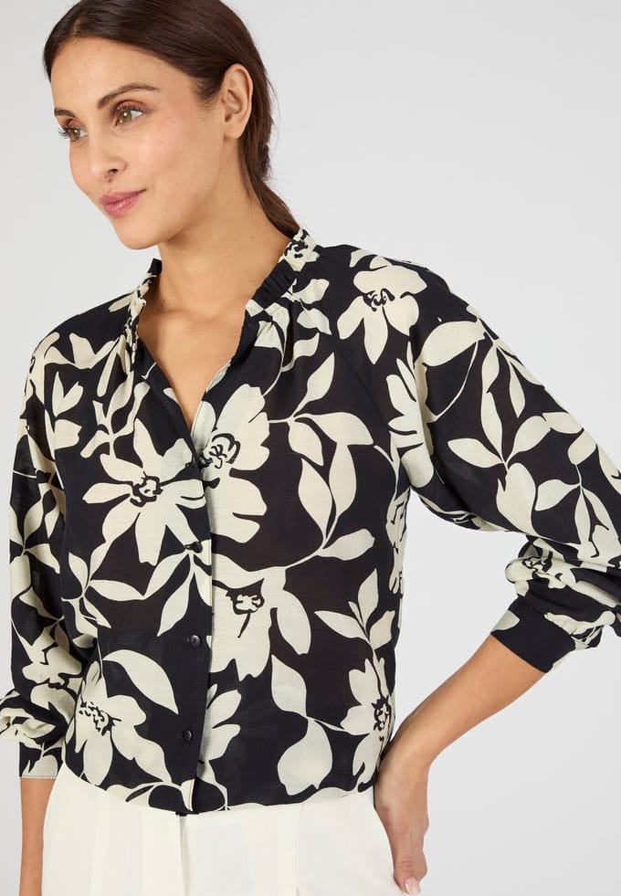 Damart - Blouse soepel tweekleurig - Dames - Zwart - 38