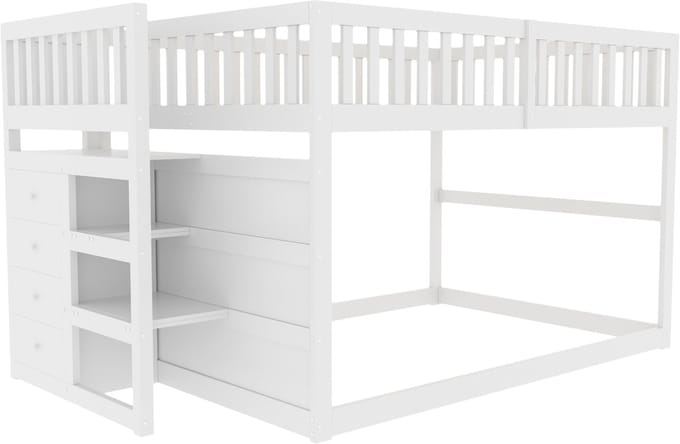 PHOEBE CAT Halfhoogslaper - 140 x 200 cm - 4 lades - Veiligheidsrail - Kinderbed - Wit