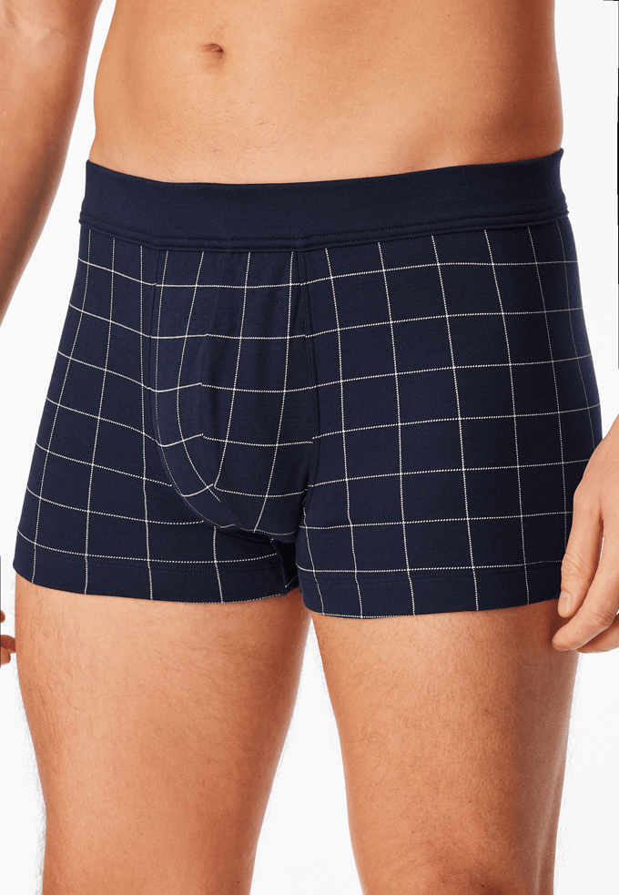 Short van fijne interlock met geruit motief, nachtblauw - Fine Interlock 9