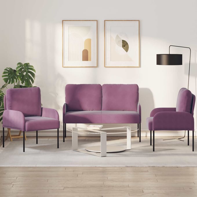 vidaXL Sofa-Sets 3 st Paars Multiplex