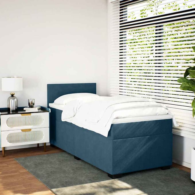 vidaXL - Boxspring - met - matras - fluweel - donkerblauw - 100x200 - cm