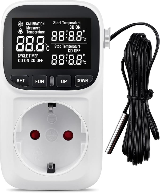 Digitale Temperatuurregelaar - Thermostaat Sensor - Temperatuur Beheersen - Verwarmen Koelen - 4.3 x 3.5 cm - Wit
