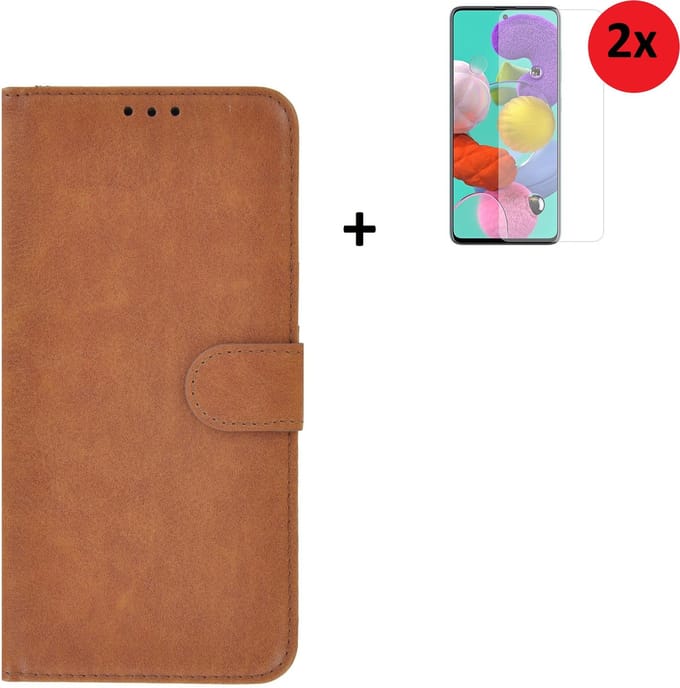 Samsung Galaxy A52 Hoesje - Samsung Galaxy A52 Screenprotector - Samsung A52 hoes Wallet Bookcase Bruin + 2x Screenprotector