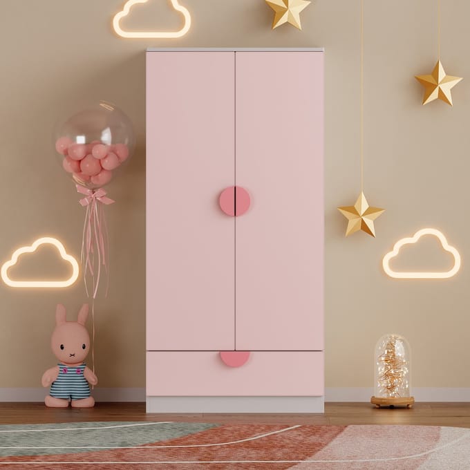 Kinderkast Sandnes kledingkast 123x60x40 cm wit en roze [en.casa]