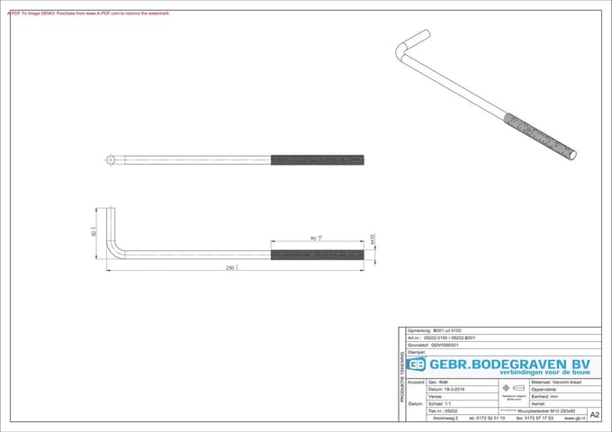 Gb Muurplaatanker 250 x 50mm draadlengte 90mm verzinkt draad 05202