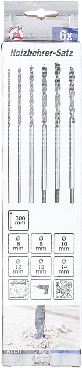 Houtboren set - Extra lang - 30cm lengte - 6 delig - 6mm - 14mm - Lange boren - BGS2018