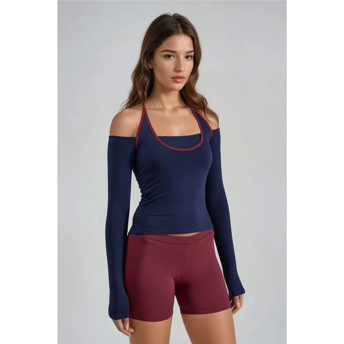 Slim Fit Gebreide Blouse met U-Hals en Contrast Bies