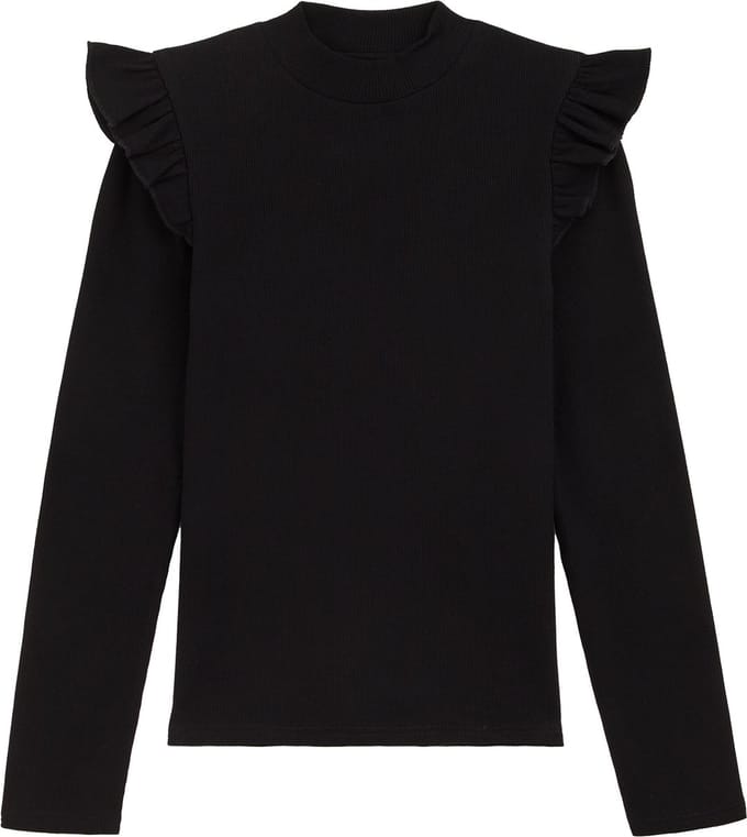 WE Fashion Meisjes geribd T-shirt met ruches