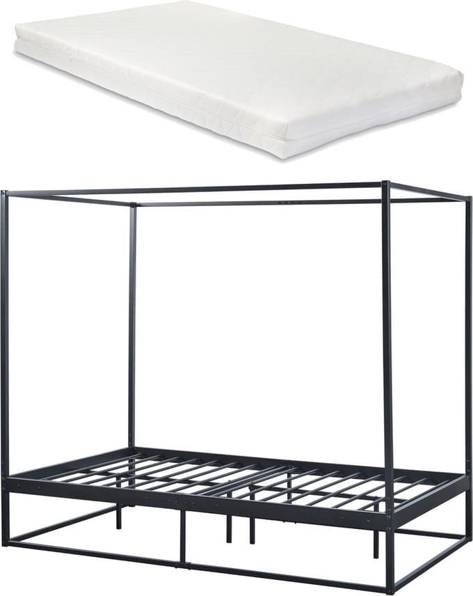 Hemelbed Kristianstad met bedbodem en matras 120x200 cm zwart