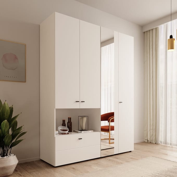 Meubella - Calista - Kledingkast met 4 deuren - Wit - 155x52x208 cm