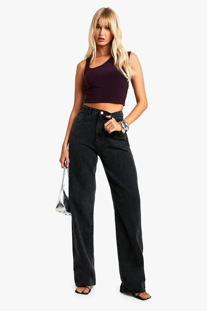 boohoo Dames Slinky Asymmetrische Halsloze Top | Plum | Maat: 14