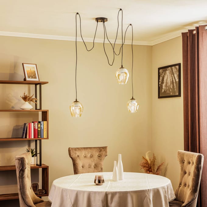 EMIBIG LIGHTING Hanglamp Starla, glas amber, 3-lamps decentrale