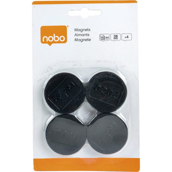 Nobo Whiteboard Magneten - 38mm - 4  Stuks - Zwart