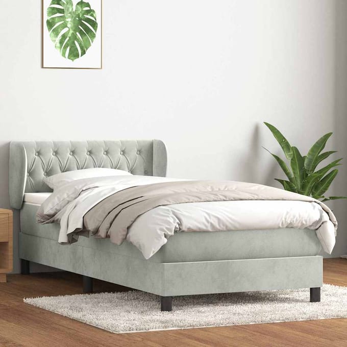 vidaXL - Boxspring - met - matras - fluweel - lichtgrijs - 80x220 - cm