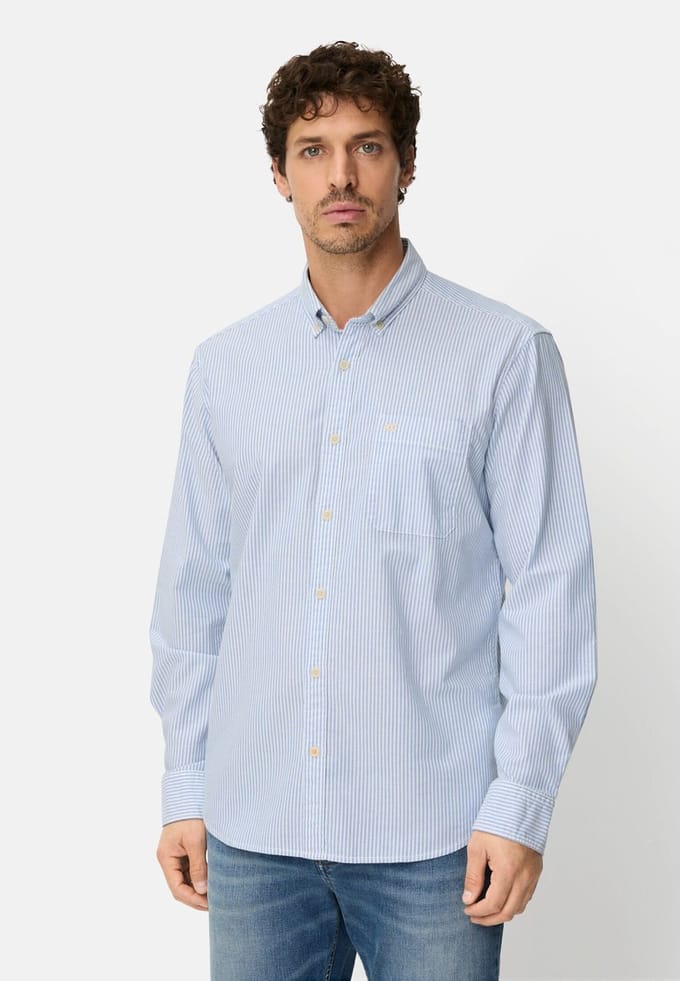 camel active Overhemd met lange mouwen en borstzak - Maat - Blauwmenswear-M