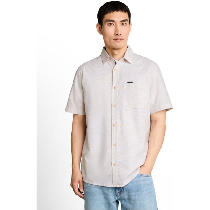 Tom Tailor - Regular fit katoenen overhemd met korte mouwen - Maat M - beige irregular structure
