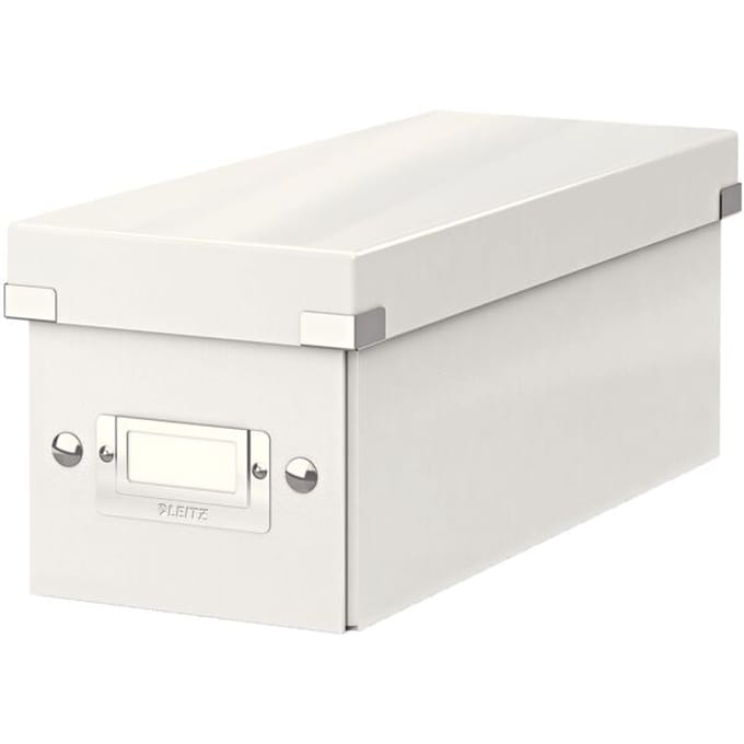 Leitz WOW Click & Store Opbergdoos met Deksel voor CD's - Kartonnen Sorteerdoos voor Spullen - 84% Gerecycled Karton - 14.3 x 35.2 Cm (BxD) - Wit