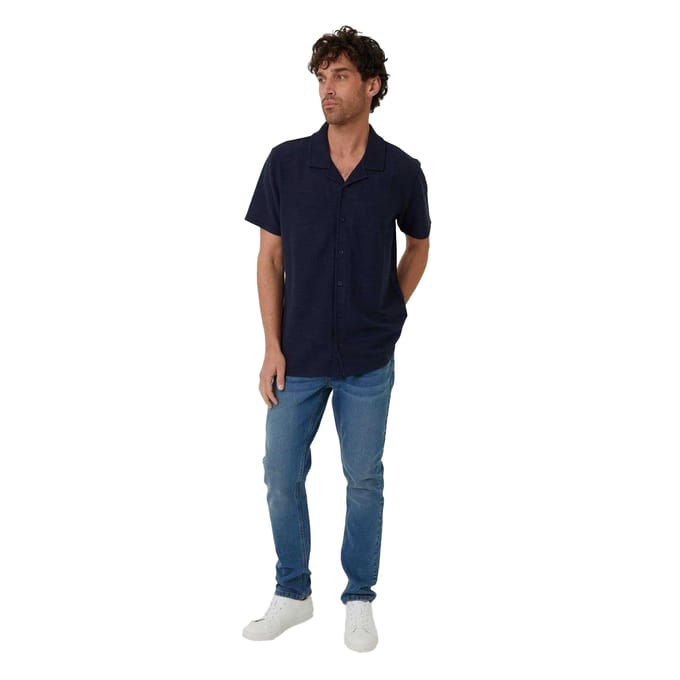 Threadbare Herenoverhemd met korte mouwen en een relaxte pasvorm van Antti (Marine)