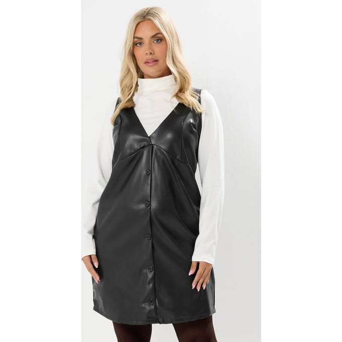 Yours Zwarte Imitatieleren Schortjurk Size 42