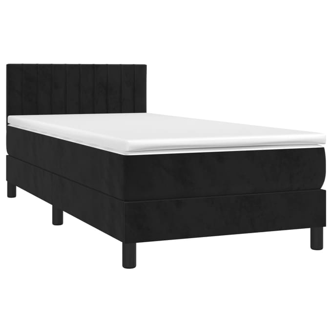 vidaXL - Boxspring - met - matras - en - LED - fluweel - zwart - 90x200 - cm