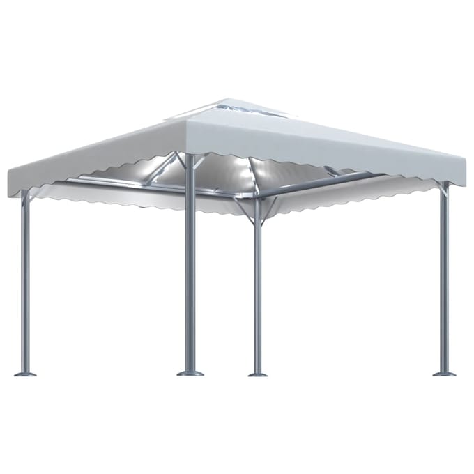 vidaXL - Prieel - met - LED-lichtslinger - 300x300 - cm - aluminium - crèmekleurig