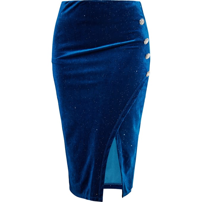 Faina Fluwelen rok met glitters Dames Smaragdblauw