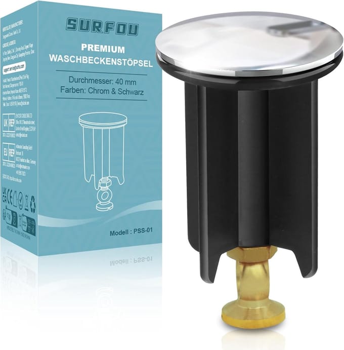 In hoogte verstelbare wastafelstop 40 mm chroom afvoerstop met overloop en pop-up afvoerventiel