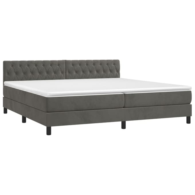 vidaXL - Boxspring - met - matras - en - LED - fluweel - donkergrijs - 200x200 - cm