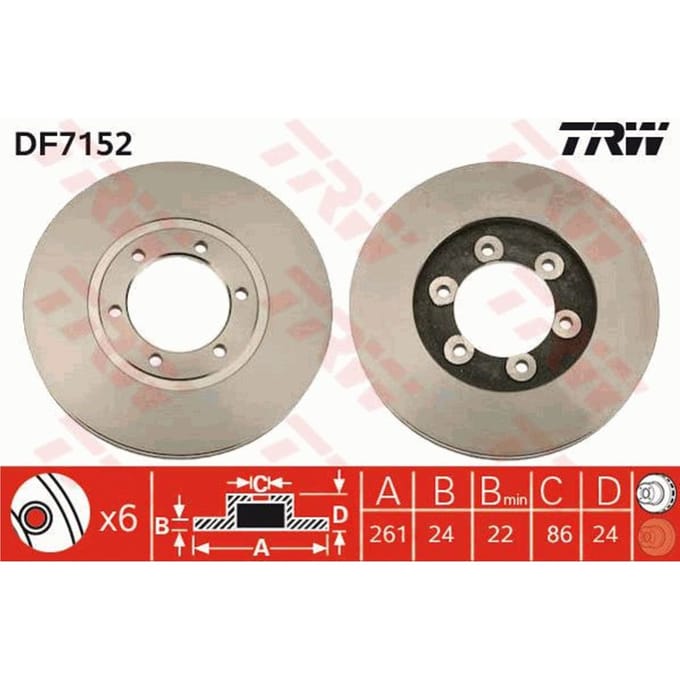 Remschijf TRW DF7152 voorkant, geventileerd, 1 Stuk
