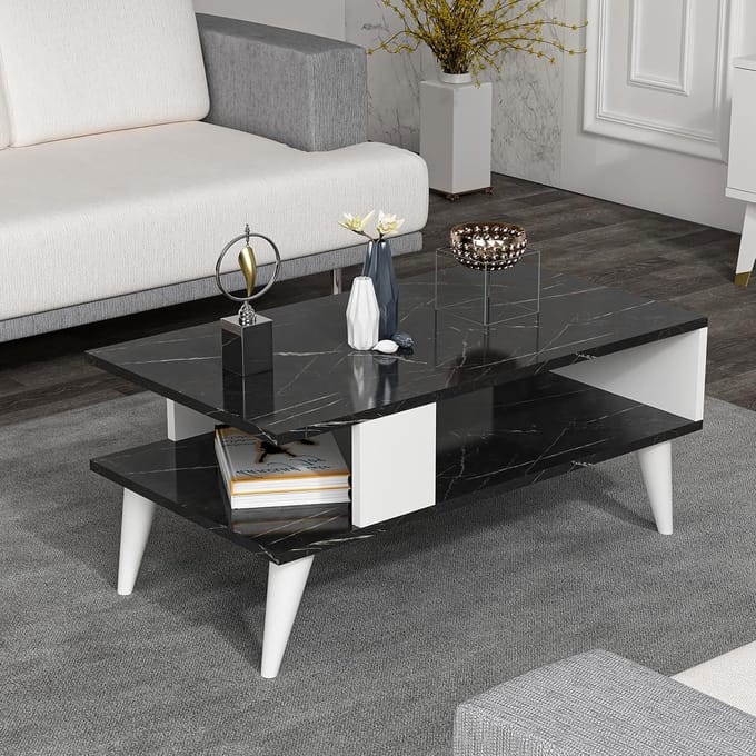 Stijlvolle salontafel marmer zwart en wit | 40x90x45 cm
