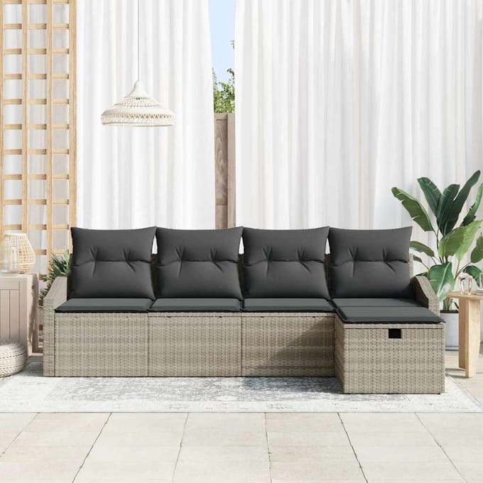 vidaXL - Bankstel - 6 - st - poly - rattan