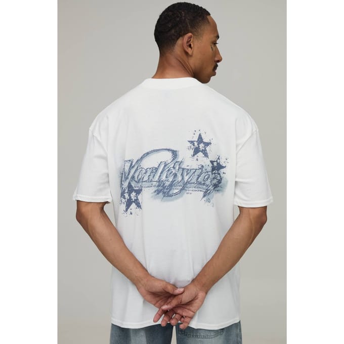 Wit Oversized T-shirt Met Grootschalige Worldwide Print | White | Size Small