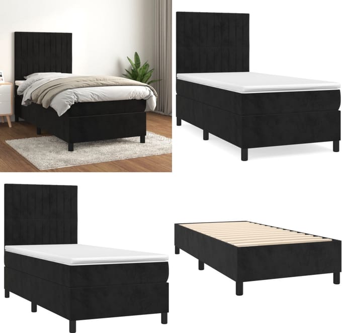 vidaXL - Boxspring - met - matras - fluweel - zwart - 100x200 - cm