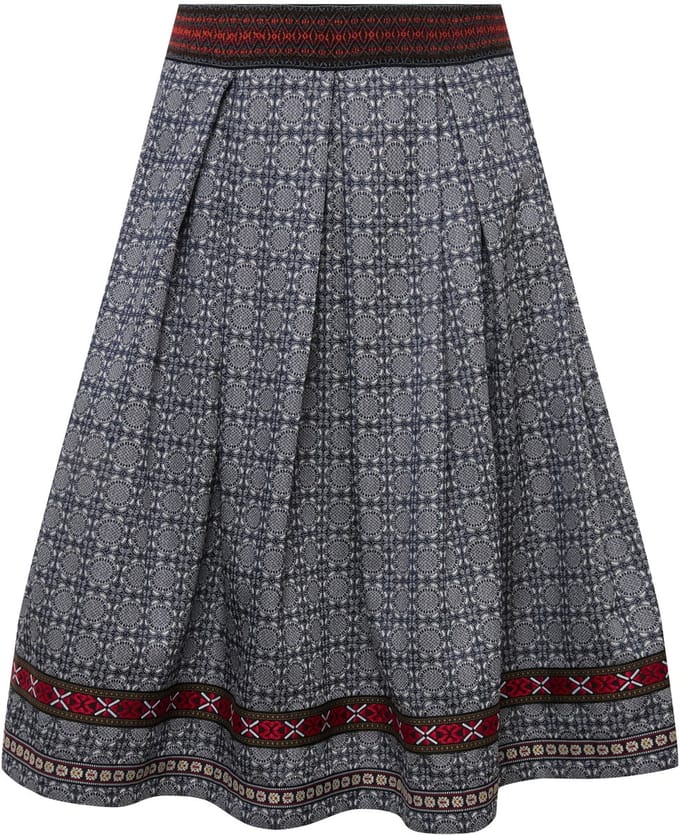 Ulla Popken - Dames - Klederdracht-rok jacquard A-lijn sierband - Marine - Maat 54