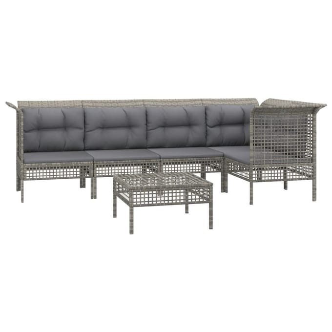 vidaXL - 6-delige - Loungeset - met - kussens - poly - rattan - grijs