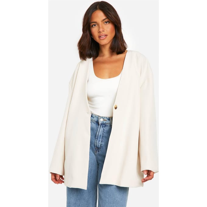 boohoo Dames Kraagloze Oversized Longline Blazer | Ecru | Maat: 6