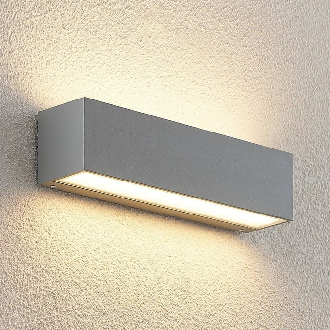 Lucande LED buiten wandlamp Lengo 25 cm zilver up/down 3.000K