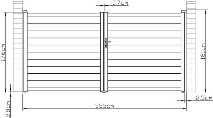 Vente-unique Elektrische volle aluminium draaipoort B355 x H180 cm, antraciet - NAZARIO