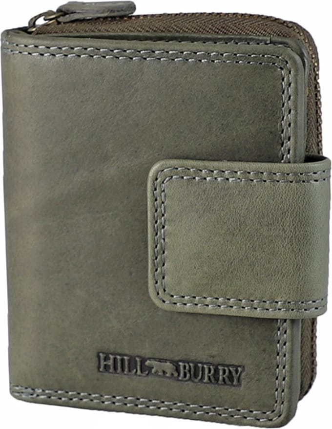 HillBurry Compacte Dames Portemonnee met Clip en Rits - Leren Portefeuille - Klein Model - RFID - Leer - Grijs