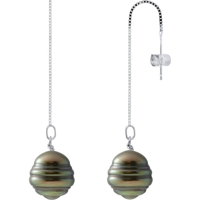 Dangle Oorbellen Tahitian Pearls Ringed 10-11 mm 925