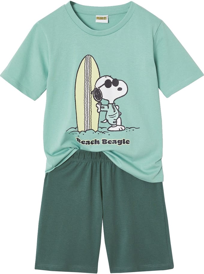 SNOOPY Jungen Sommer-Schlafanzug PEANUTS SNOOPY mit Surfer-Print
