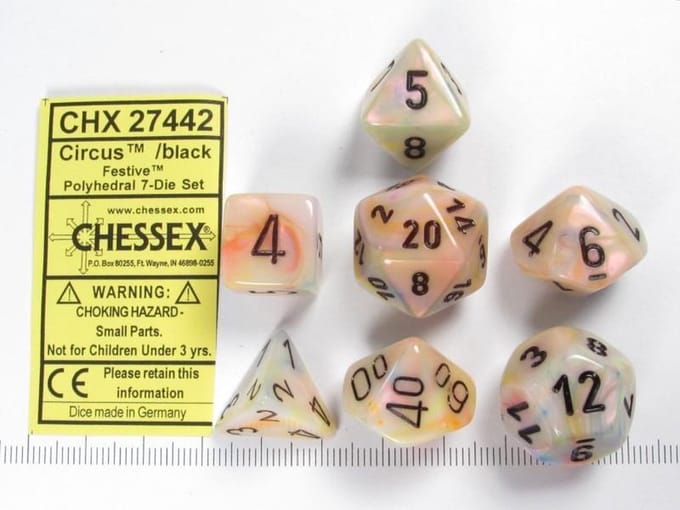 Chessex Feestelijk Circus/Zwart Polydice Dobbelsteen Set (7 stuks)