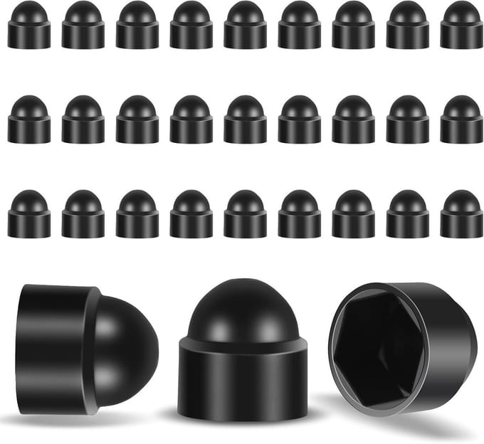 Zwarte zeskant schroefafdekkingen 30 stuks M6 (10mm), kunststof doppen
