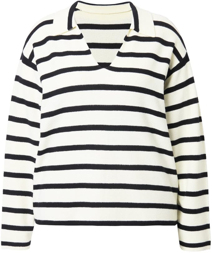 Studio Untold - Dames - Polotrui oversized structuurbrei met strepen - Off-white - Maat 54+